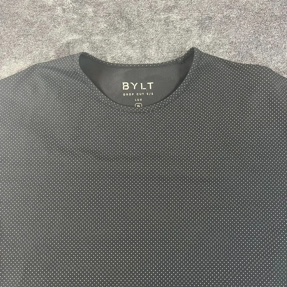 BYLT Drop Cut Shirt S/S Lux Polka Dot Black Sz XL Short Sleeve Performance Golf